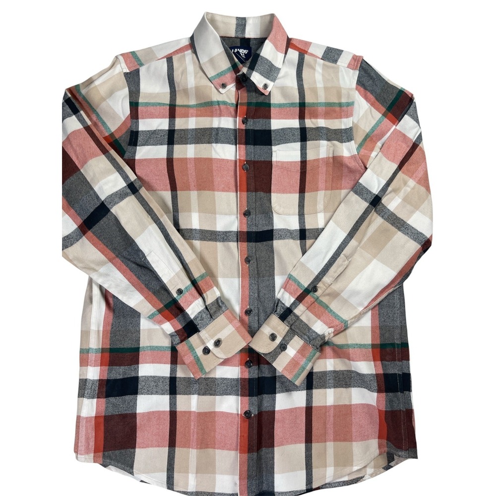 Lands' End Traditional Fit Button Down Shirt Men's Large 100% Cotton Plaid Check